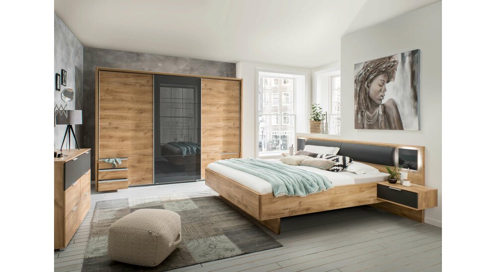 Stylefy Veneto Ensembles de chambre à coucher V aspect chêne à planches Graphite