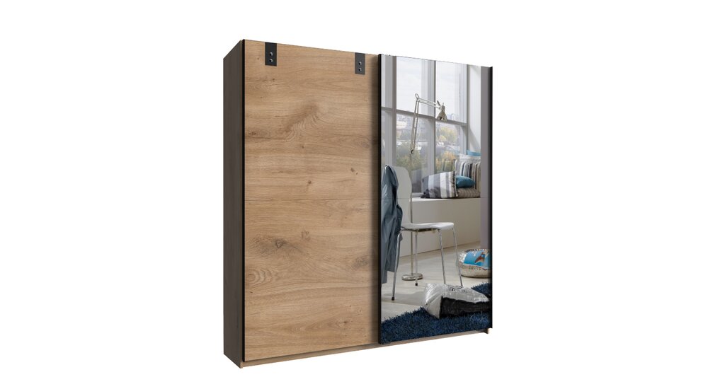 Stylefy Toronto Armoire a portes coulissantes IV Aspect chene a planches Graphite