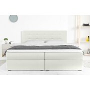 Stylefy Bonvito Lit boxspring Blanc Cuir synthétique MADRYT à ressorts bonnell 140x200 cm