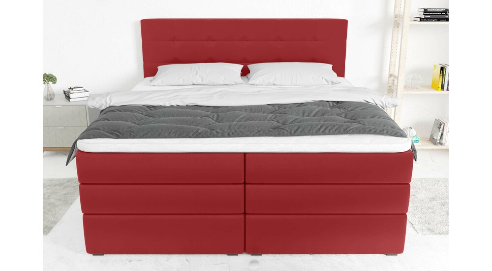 Stylefy Dante Lit boxspring Cuir synthétique MADRYT Rouge à ressorts bonnell 180x200 cm