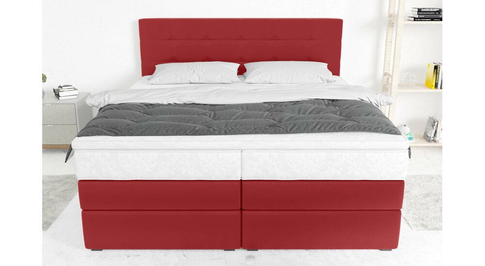 Stylefy Palermo Lit boxspring Cuir synthétique MADRYT Rouge 140x200 cm à ressorts bonnell