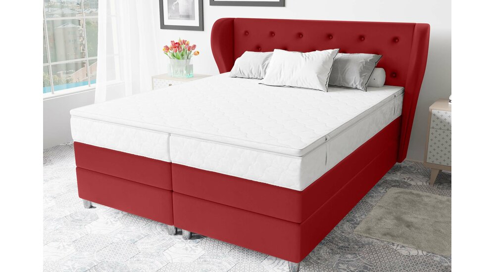 Stylefy Hermes Lit boxspring 160x200 cm Cuir synthétique MADRYT Rouge à ressorts bonnell