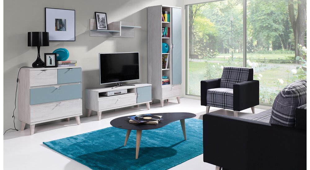 Stylefy Antares Meuble TV Blanc mat Bleu