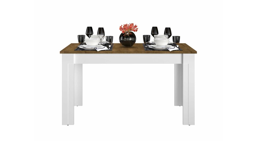 Stylefy Elara Table de salle à manger Chêne Leucade Blanc mat
