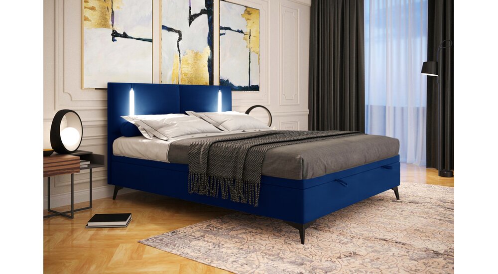 Stylefy Hugette Lit boxspring Velours MONOLITH Bleu 160x200 cm
