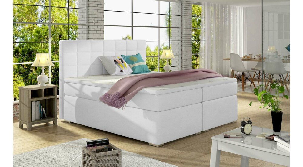 Stylefy Neptune Lit boxspring Blanc Cuir synthétique MADRYT 180x200 cm