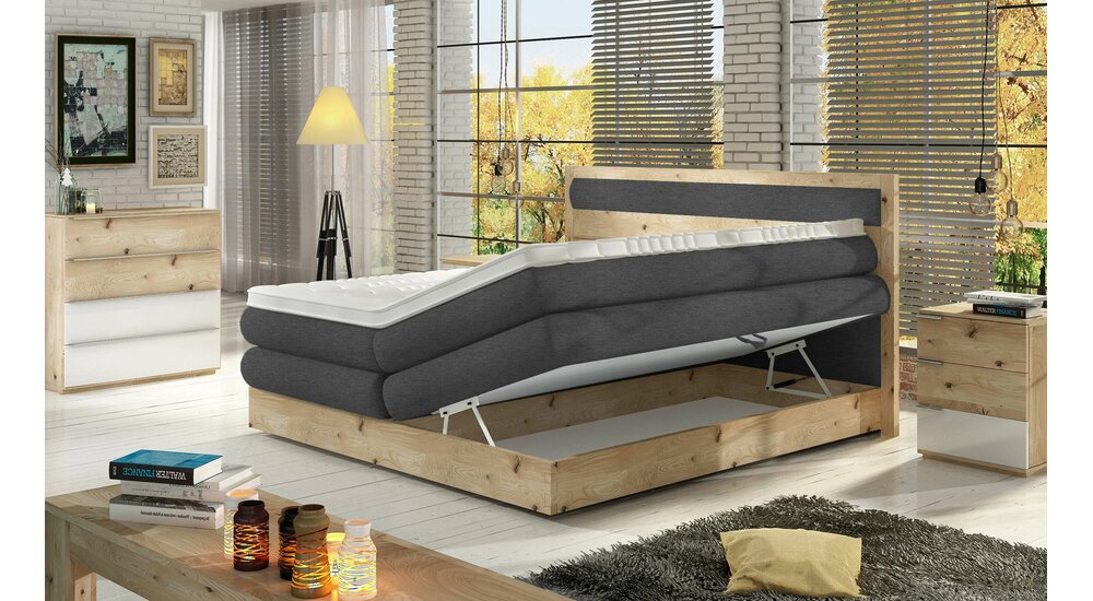 Stylefy Oliver Lit boxspring Cuir synthétique MADRYT Noir 180x200 cm a ressorts bonnell a ressorts bonnell
