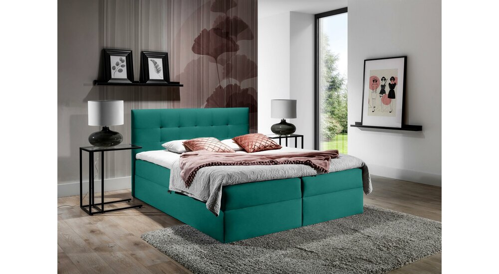 Stylefy Chester Lit boxspring Turquoise 160x200 cm