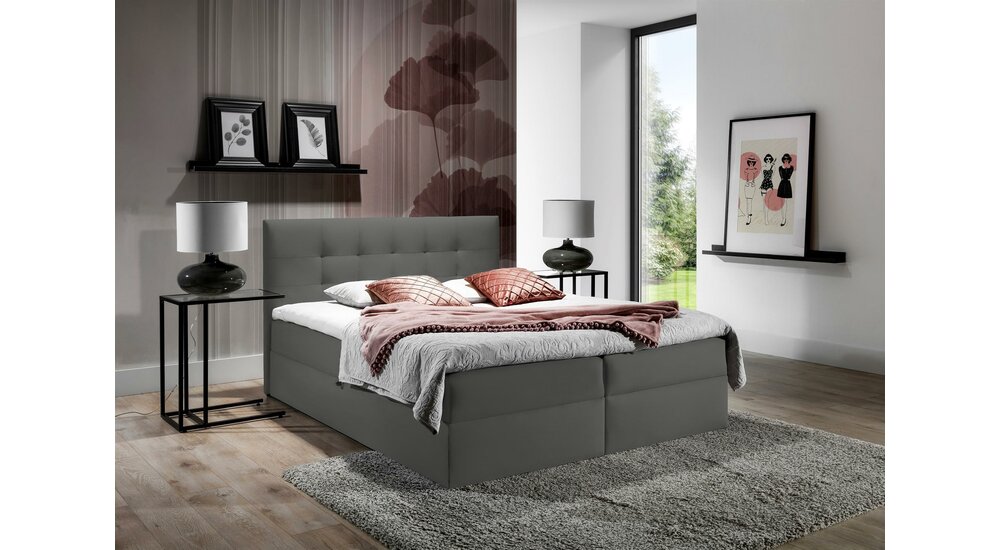 Stylefy Chester Lit boxspring Cuir synthétique MADRYT Gris 160x200 cm