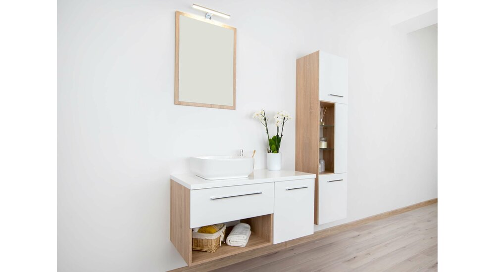 Stylefy Annecy Ensemble de salle de bain Blanc Chêne Sonoma Sans éclairage LED