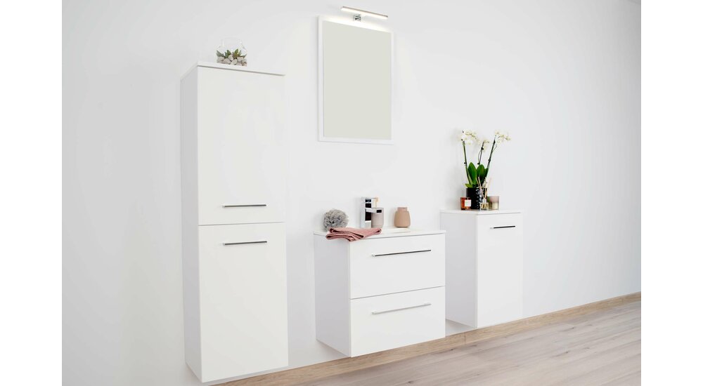 Stylefy Oreanda Ensemble de salle de bain Blanc brillant Sans éclairage LED