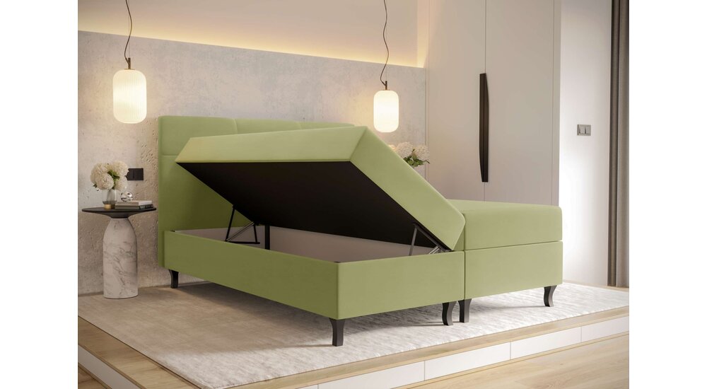 Stylefy Cora Lit boxspring 200x200 cm Cuir synthétique SOFT Vert olive