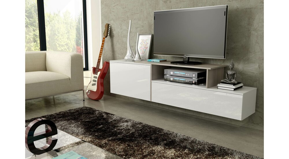 Stylefy Sagmi III Meuble TV Suspendu 180 Blanc Sonoma