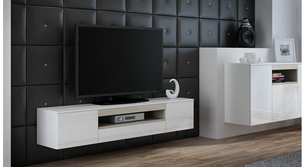 Stylefy Veva Meuble TV Suspendu 180 cm Blanc Sonoma