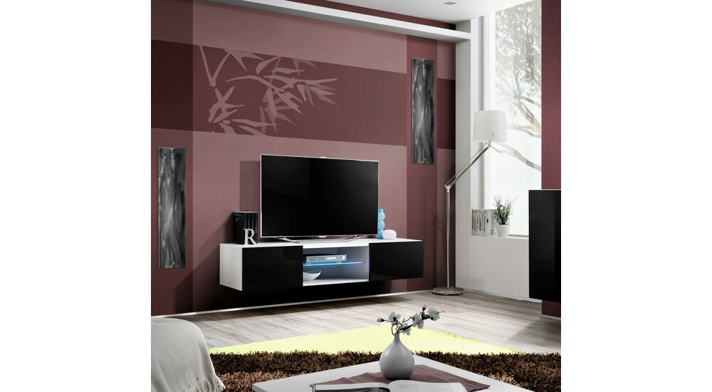 Stylefy FLI T33 Meuble TV 30x160x40 cm Blanc Noir