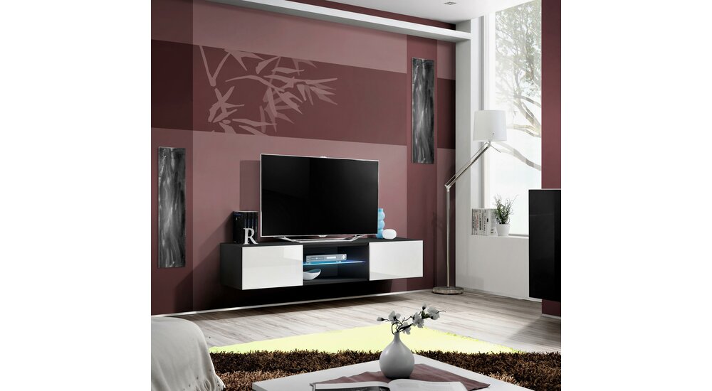 Stylefy FLI T33 Meuble TV 30x160x40 cm Noir Blanc