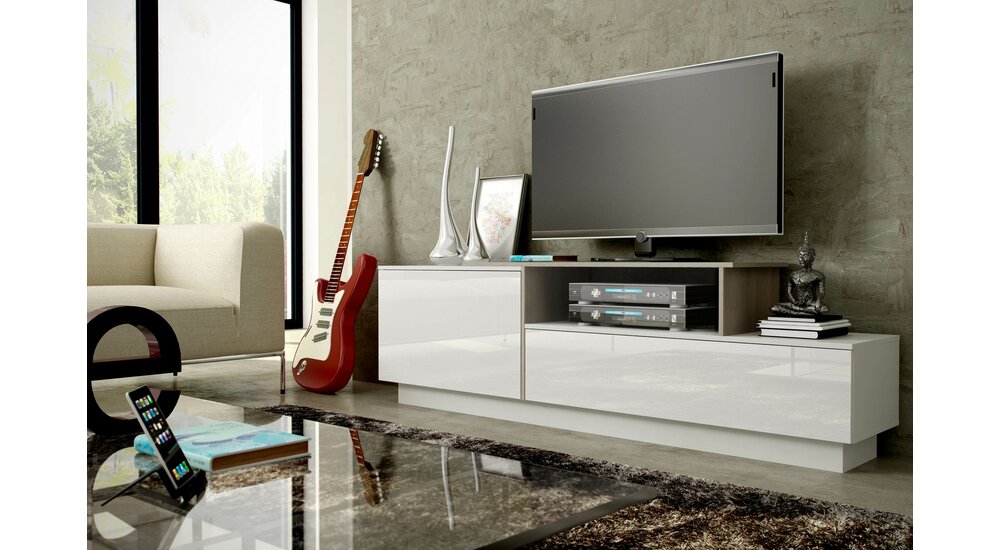 Stylefy Sagmi III Meuble TV 180  Blanc | Chene Sonoma