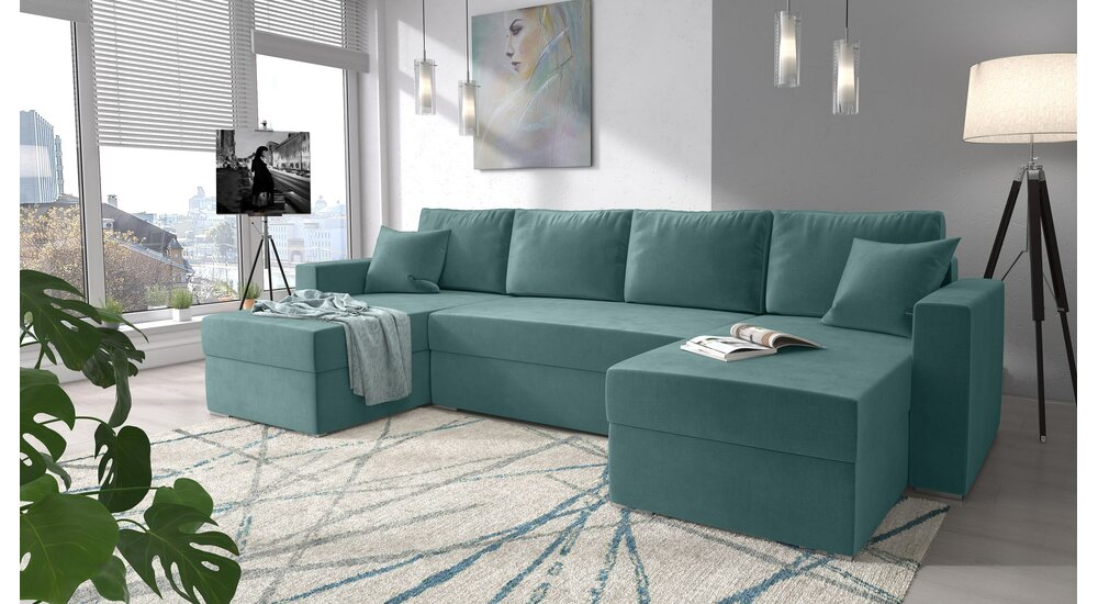 Stylefy Rubicon Canape panoramique Turquoise Velours