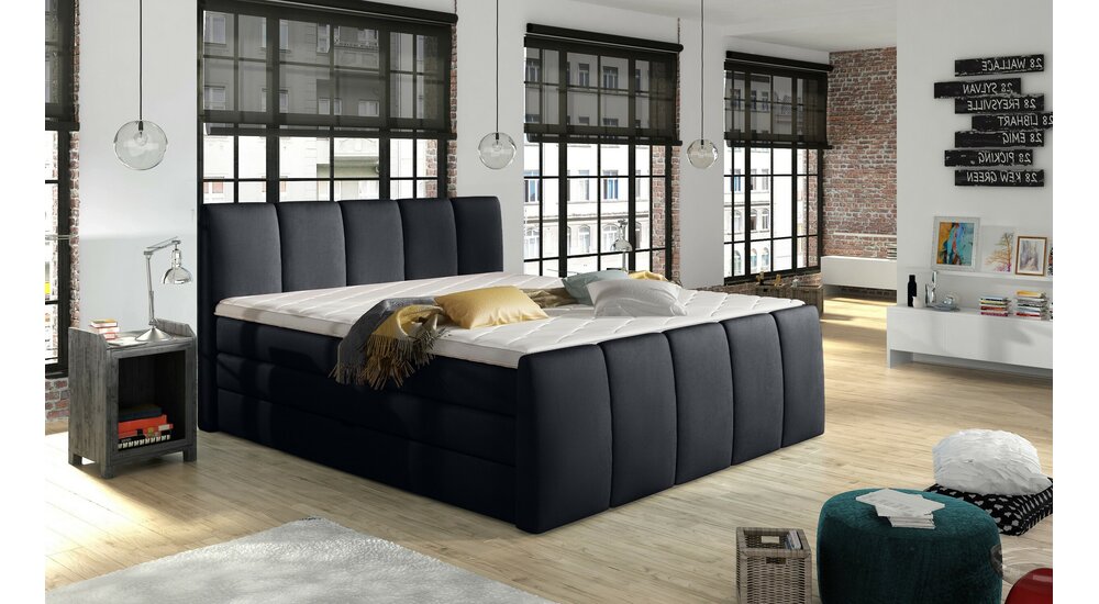 Stylefy Fresque Lit boxspring Cuir synthétique MADRYT Noir