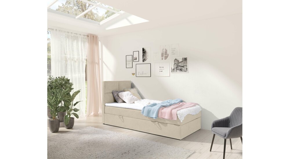 Stylefy Larni Lit boxspring Cuir synthétique MADRYT Champagne 70x200 cm