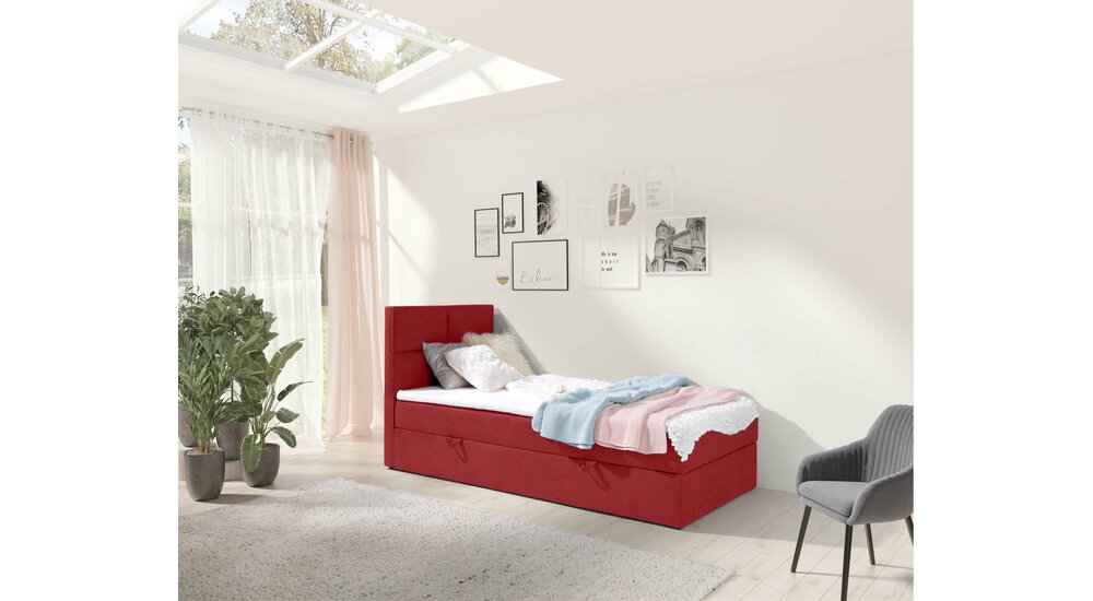 Stylefy Larni Lit boxspring Cuir synthétique MADRYT Rouge 90x200 cm