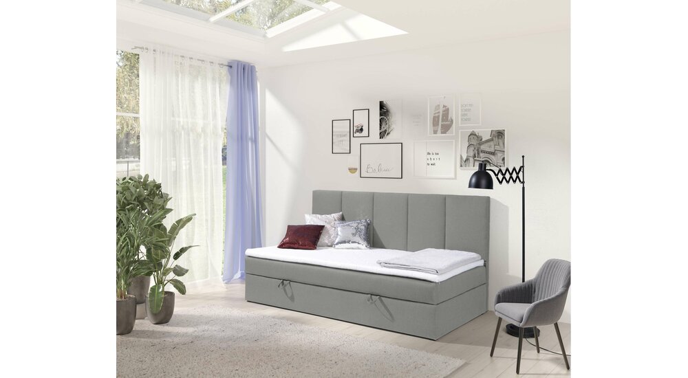 Stylefy Eliza Lit boxspring Cuir synthétique MADRYT Gris 80x200 cm